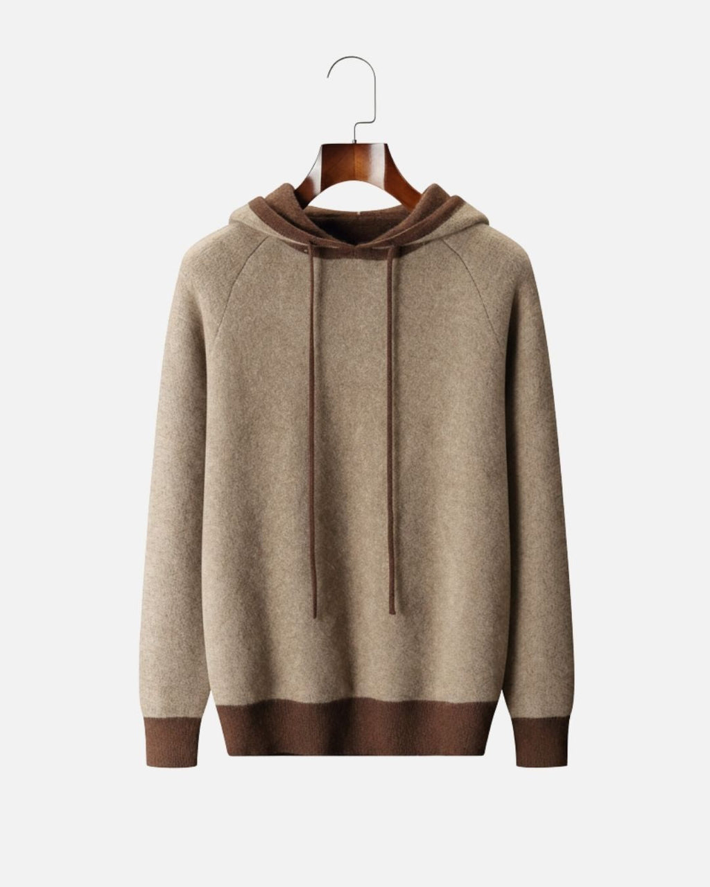 Cashmere Blend Two-Tone Hoodie - Mocha