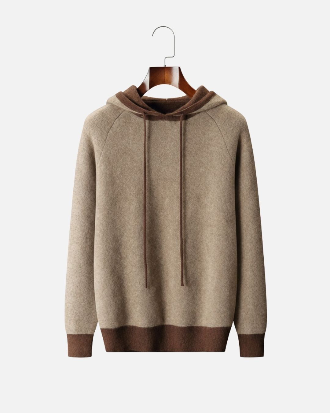 Cashmere Blend Two-Tone Hoodie - Mocha