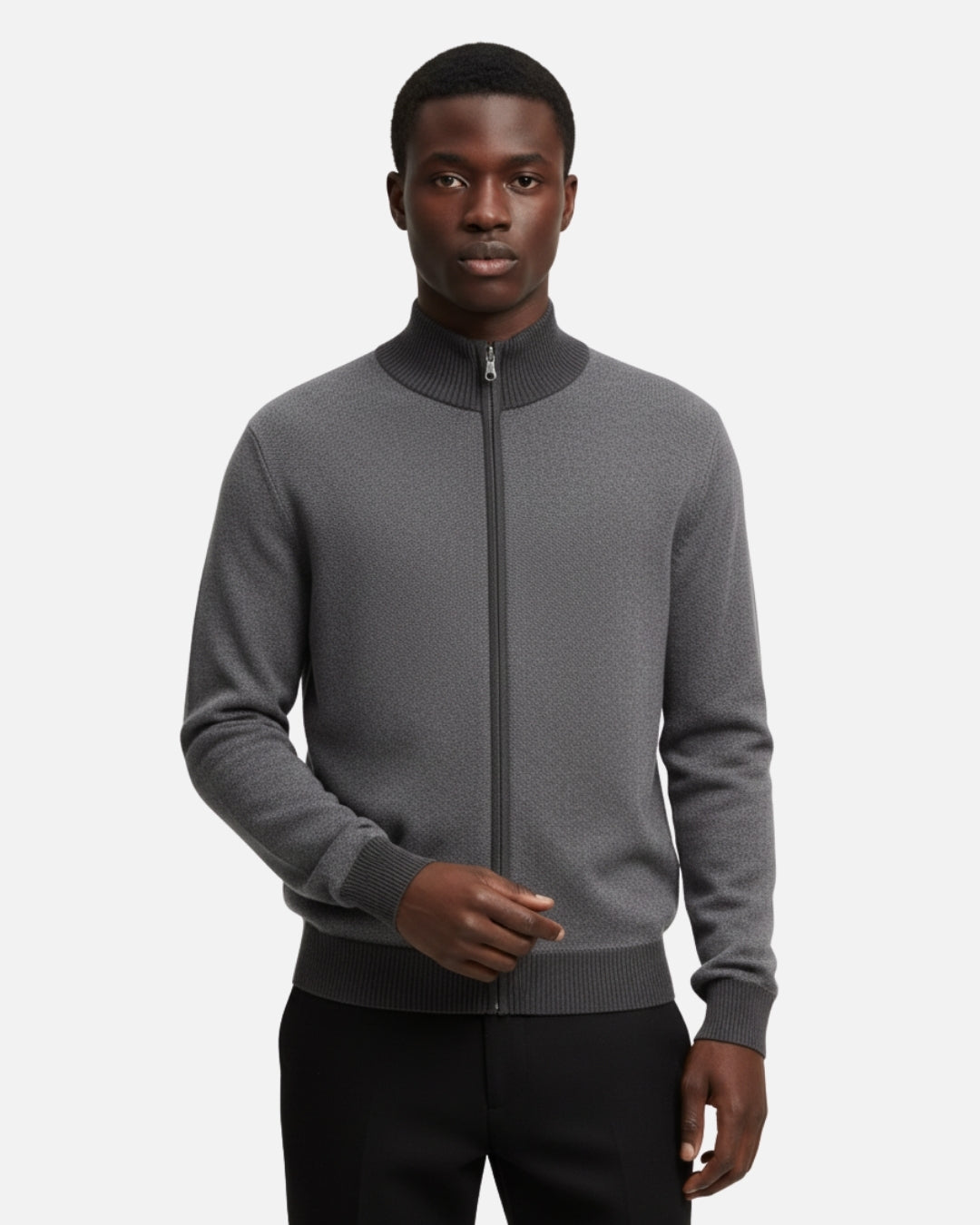 Cashmere Blend Zipper Sweater - Graphite
