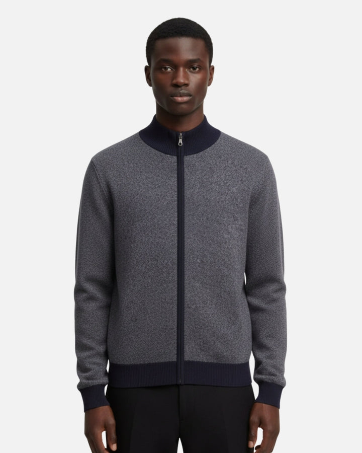 Cashmere Blend Zipper Sweater - Navy