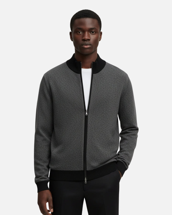 Cashmere Blend Zipper Sweater - Black