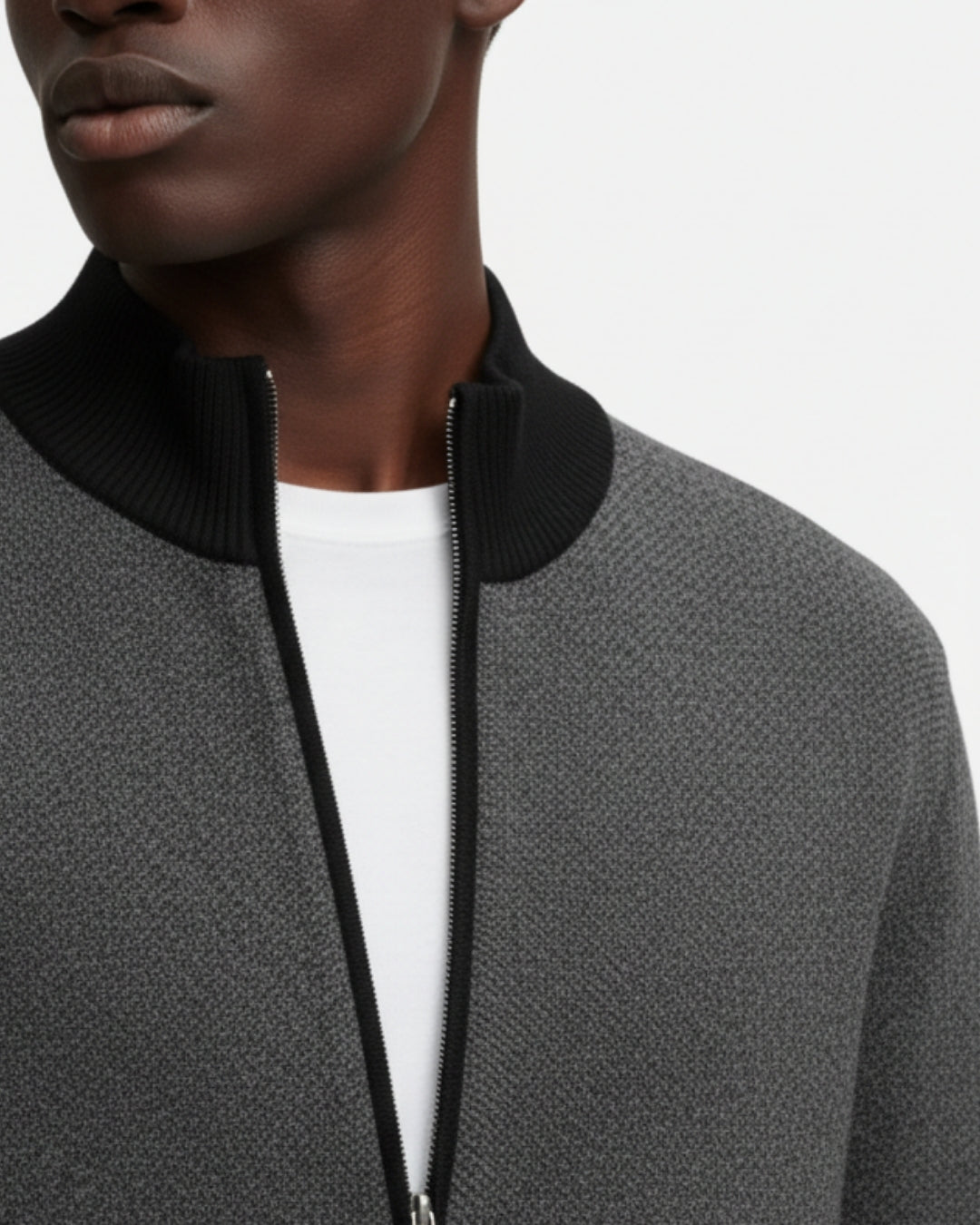 Cashmere Blend Zipper Sweater - Black