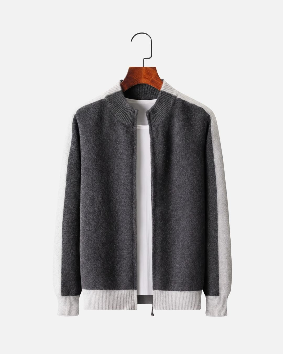 Merino Wool Full-Zip Sweater Two-Tone - Graphite