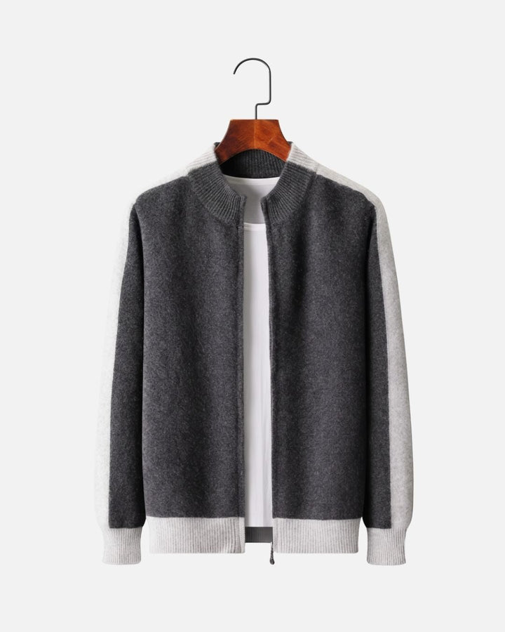 Merino Wool Full-Zip Sweater Two-Tone - Graphite