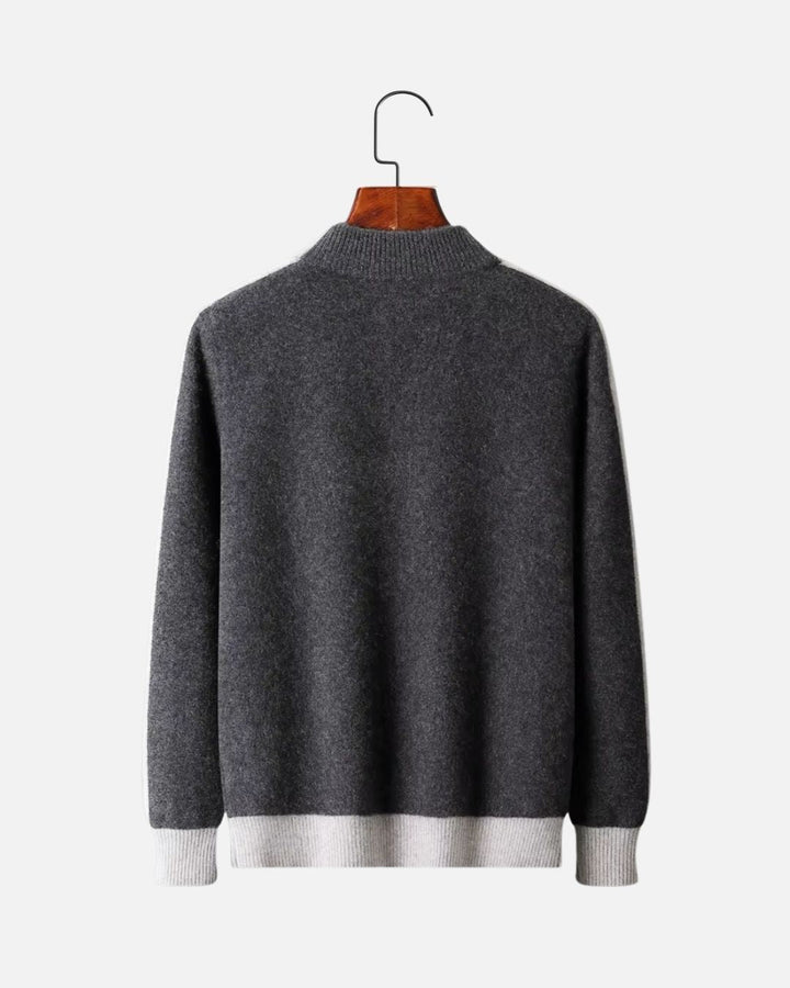 Merino Wool Full-Zip Sweater Two-Tone - Graphite