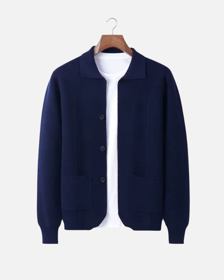 Merino Wool Overshirt with Buttons - Navy