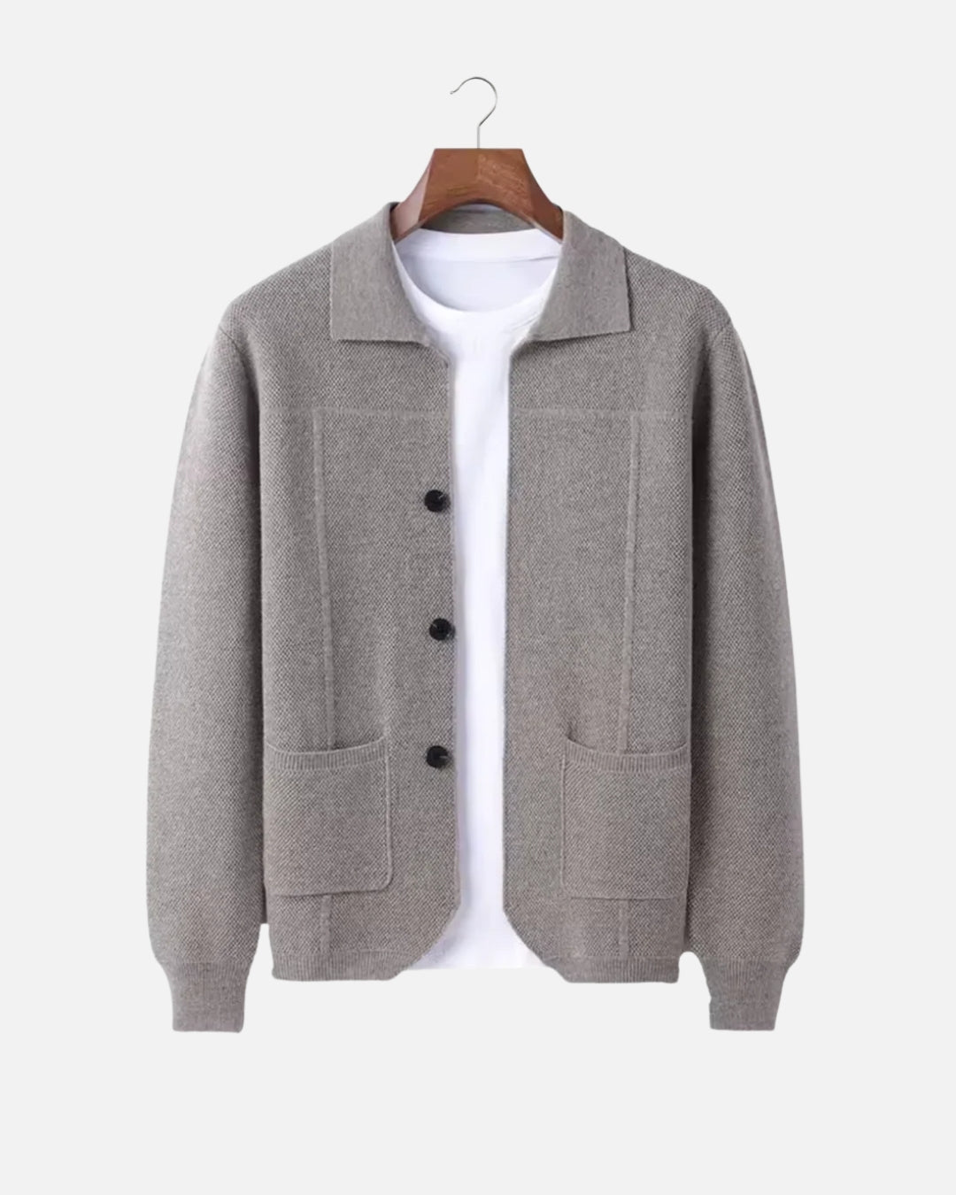 Merino Wool Overshirt with Buttons - Taupe