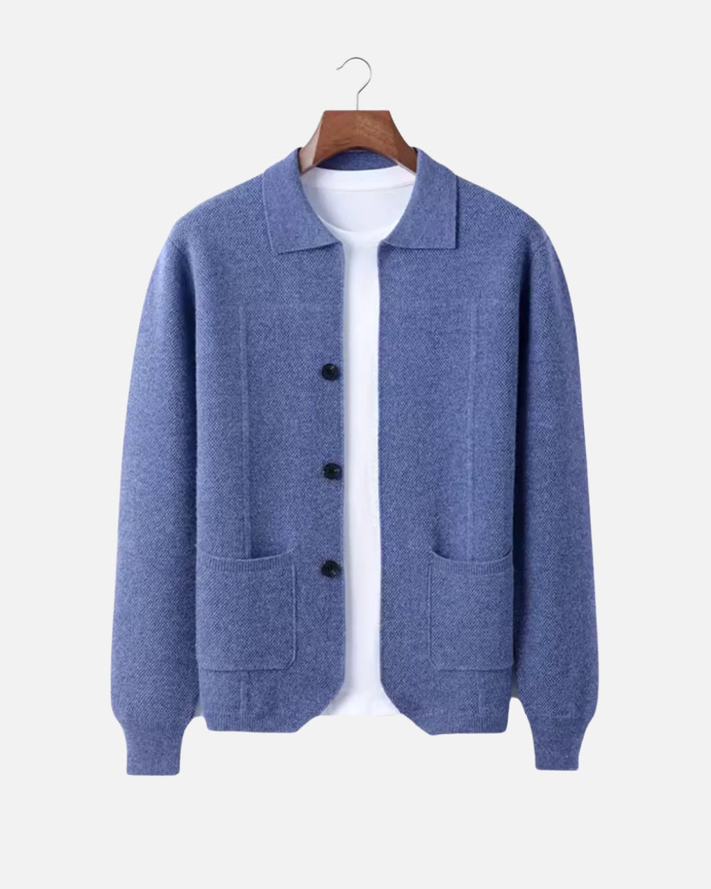 Merino Wool Overshirt with Buttons - Sea Blue